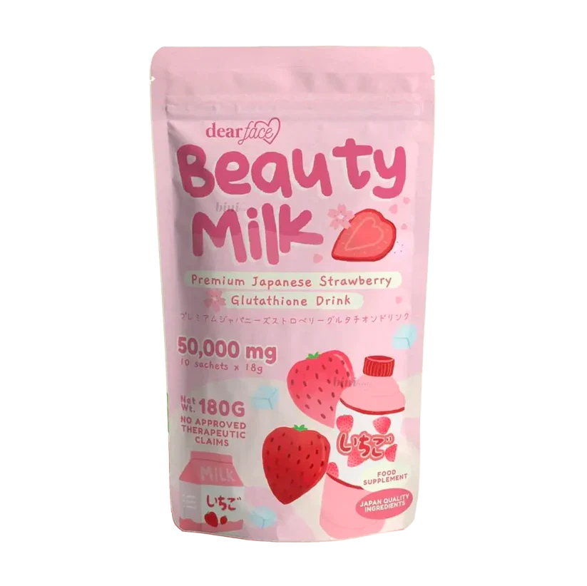 DEAR FACE Beauty Milk Premium Japanese Strawberry Glutathione Drink (180 gr)