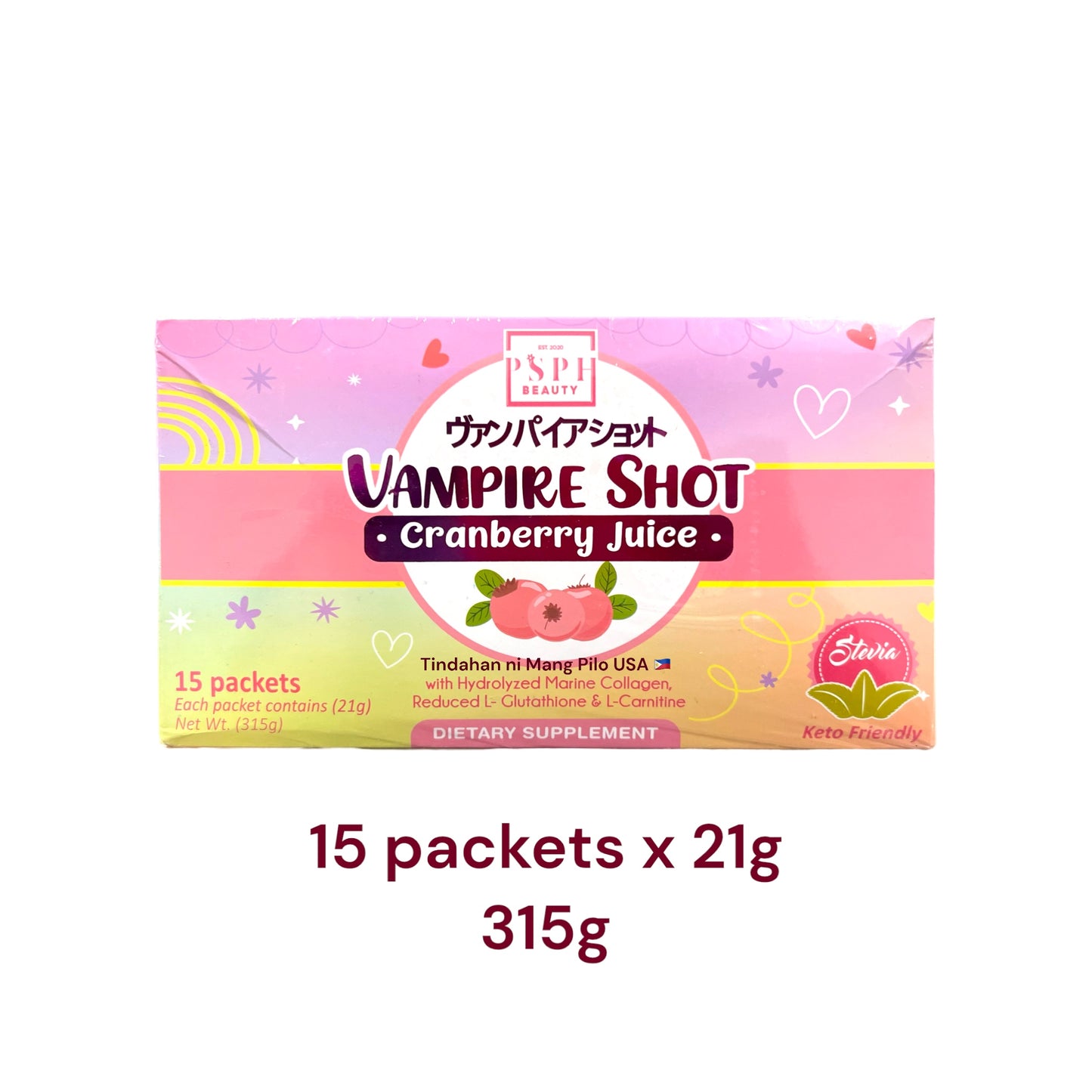 PSPH BEAUTY Vampire Shot - Cranberry Juice - 15 packets x 21g (315g)