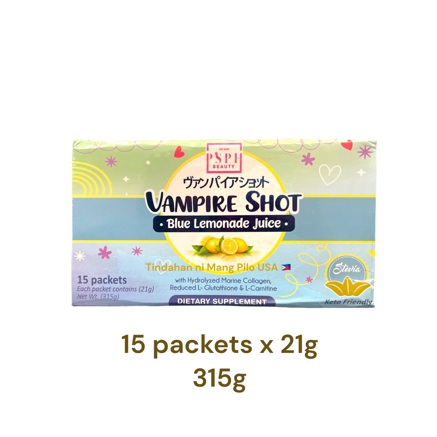 PSPH BEAUTY Vampire Shot - Blue Lemonade Juice - 15 packets x 21g (315g)