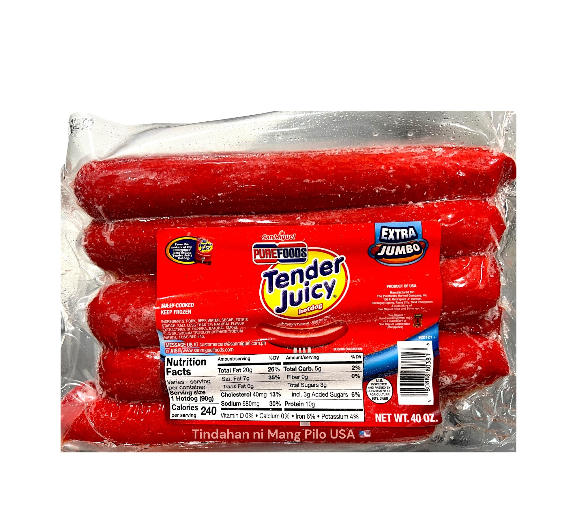 PUREFOODS Tender Juicy Hotdogs Extra Jumbo (1.13kg/2.5lbs/40oz ...